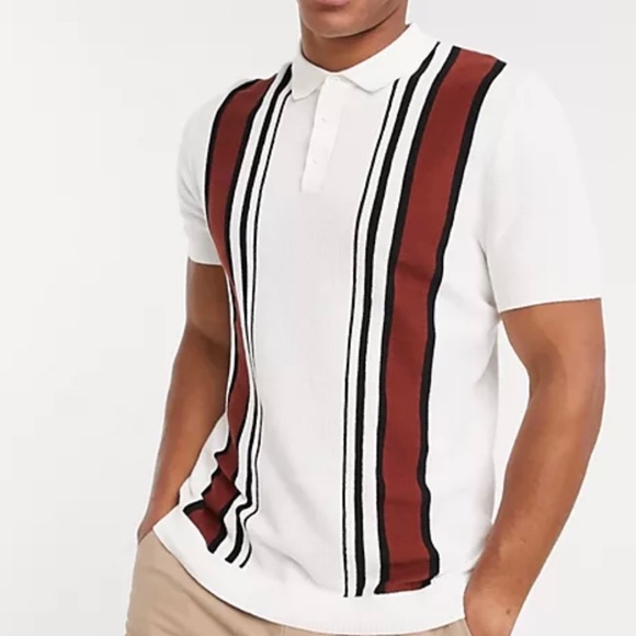Topman Other - men’s | topman • white burgundy stripe knitted polo shirt